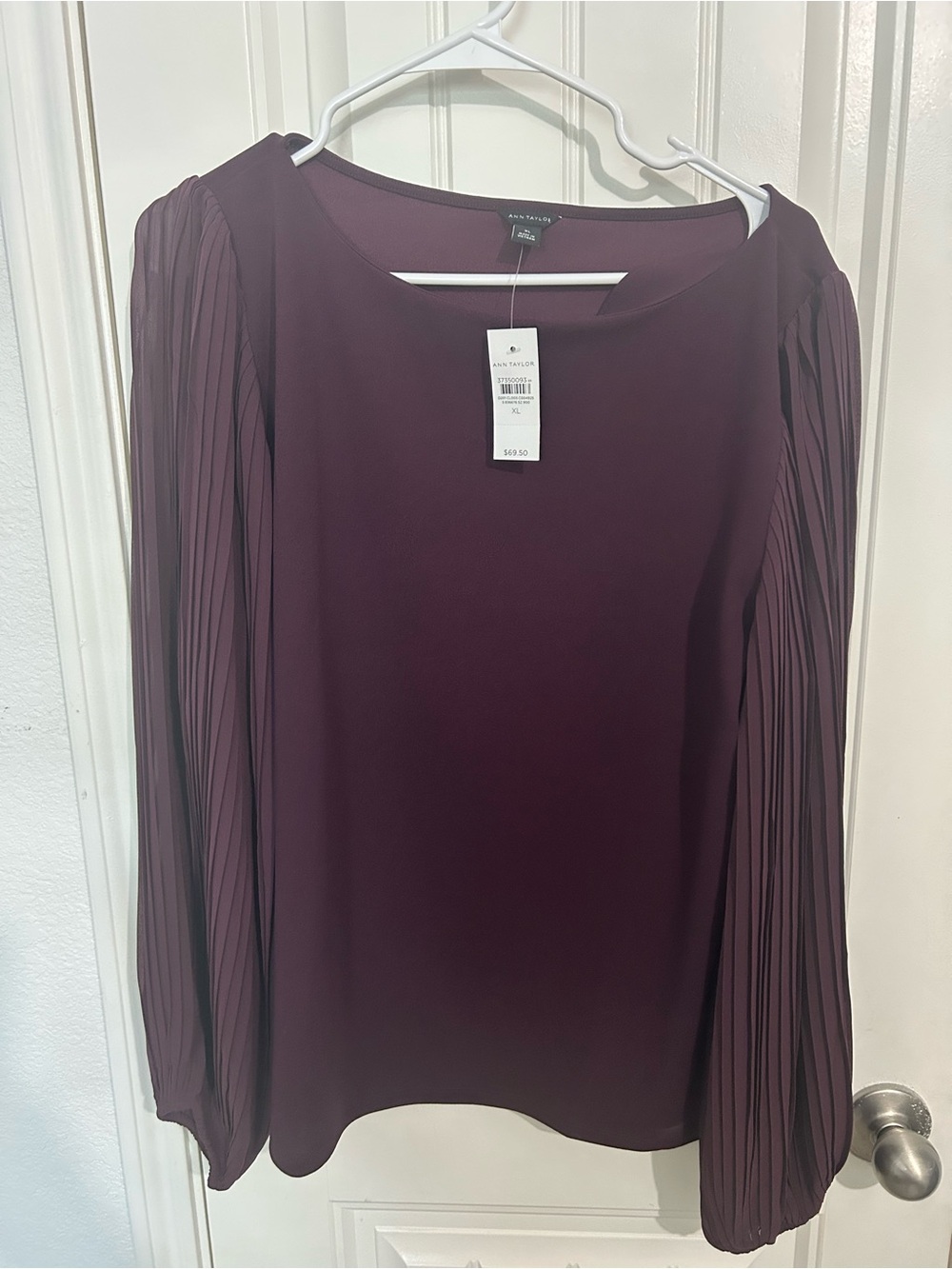 Ann Taylor Plum Pleated-Sleeve Blouse - Deep Plum